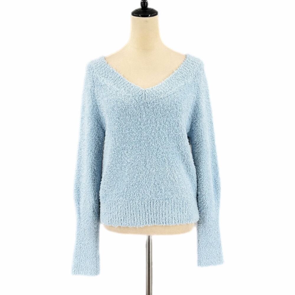 Madewell Light Pastel Blue Cotton Fuzzy Knit Balletcore Cozycore Slouchy Sweater